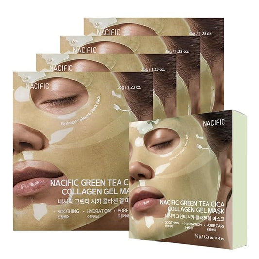 NACIFIC Collagen Gel Facial Mask (Green Tea Cica) 4EA Set, Hydrogel Care for All Skin Types, Hydrating, Firming, Elasticity, Pore Minimizing, Glass Glow Skin, Korean Beauty