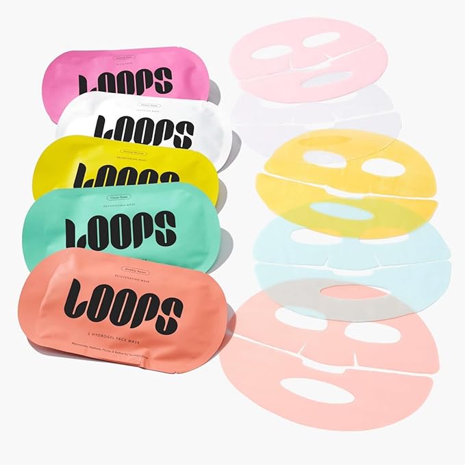 LOOPS バラエティ ループキット - あらゆる肌の瞬間に最適なハイドロゲルフェイスマスク - ループ フェイスマスク - 保湿、デトックス、修復、鎮静、若返り用マスク5枚 - 全ての肌タイプ、5個入り