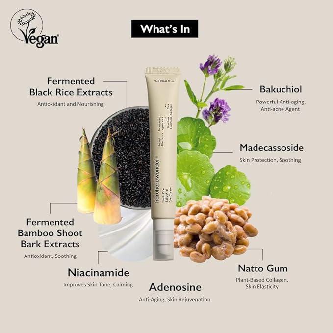 HARUHARU wonder Black Rice Bakuchiol Eye Cream, Smooths Fine Lines & Crow’s Feet, Reduces Puffiness & Dark Circles, Lightweight Day and Night Care, 1.34 fl. oz (Duo Set)