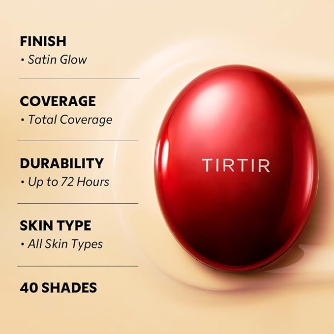 TIRTIR マスクフィット レッドクッションファンデーション | フルカバー、軽いつけ心地、肌にフィット、サテングロウ仕上げ、韓国コスメ BBファンデーション、ビューティー、タトゥーカバーアップ、調整可能 (#35N ウォルナット, 0.63 fl oz)