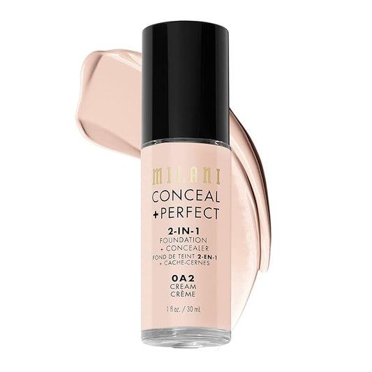 Milani コンシール + パーフェクト 2-in-1 ファンデーション + コンシーラー - クリーム (1 液量オンス) リキッドファンデーション - 目の下のクマ、シミ、肌の色むらをカバーして完璧な肌に
