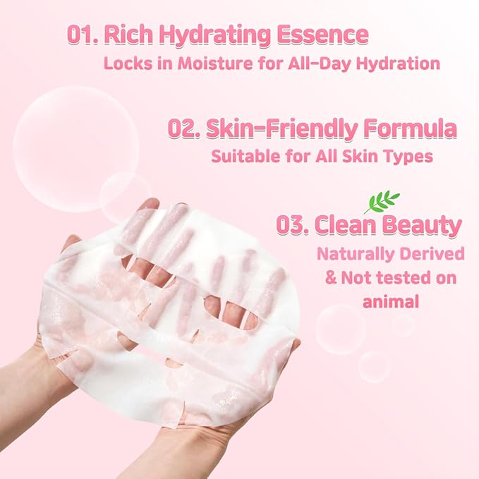 [MASK ON] 韓国製保湿フェイスマスク スキンケア (20枚入り) – 10種の天然成分配合、全肌質対応、毎日の保湿・エイジングケア用フェイスマスク大容量パック - セルフケアやギフトボックスに最適