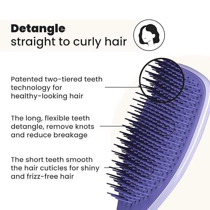 Tangle Teezer ザ・アルティメットディタングラー ブラシ ウェット＆ドライヘア用、絡まりを解消し、ダメージを軽減 ストレートからウェーブヘアに、Amazon限定 ライラックパープル