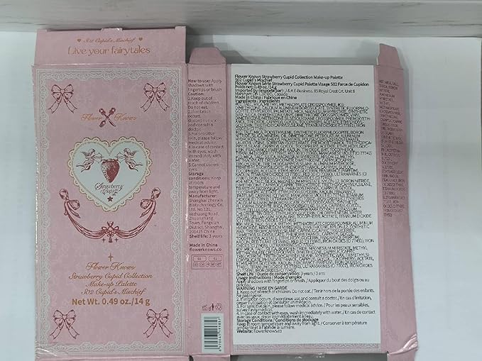 Flower Knows Strawberry Cupid Makeup Palette,Pink Face Makeup with 5 Matte + 2 Shimmer Shades,Blendable Smooth Cute All- In-One Make Up Palette,0.49 Oz(02 Cupid's Mischief)