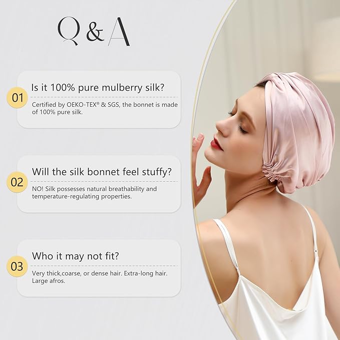ZIMASILK 22匁 調節可能 100%桑シルクボンネット 就寝用 女性向け、抜け毛を減らすヘア保護用シルクヘアラップ (1個、トープ)