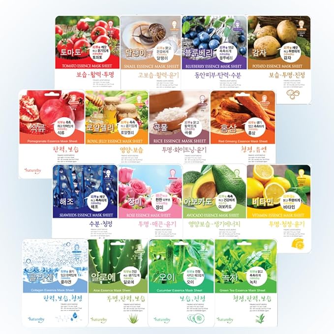 TNB Natureby コラーゲンエッセンス 韓国フェイスマスク（10枚）、保湿マスクシートパック、全肌質対応韓国スキンケア。(potato)