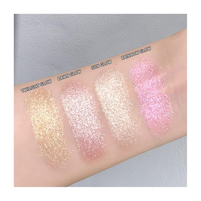 ELESSY Highlighter Makeup Palette, Highly Glitter Pink Highlighter Palette,Natural Shimmer Look Face Highlighter Baked Powder,Easy to apply,Come with Brush -DAWN GLOW