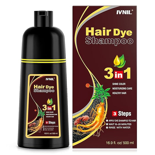 Ivnil 白髪染めシャンプー 白髪カバー シャンプー コン ティンテ パラ カナス ヘアーカラー ハーバル 3 in 1 男女兼用、数分で簡単着色 (ブラウン)