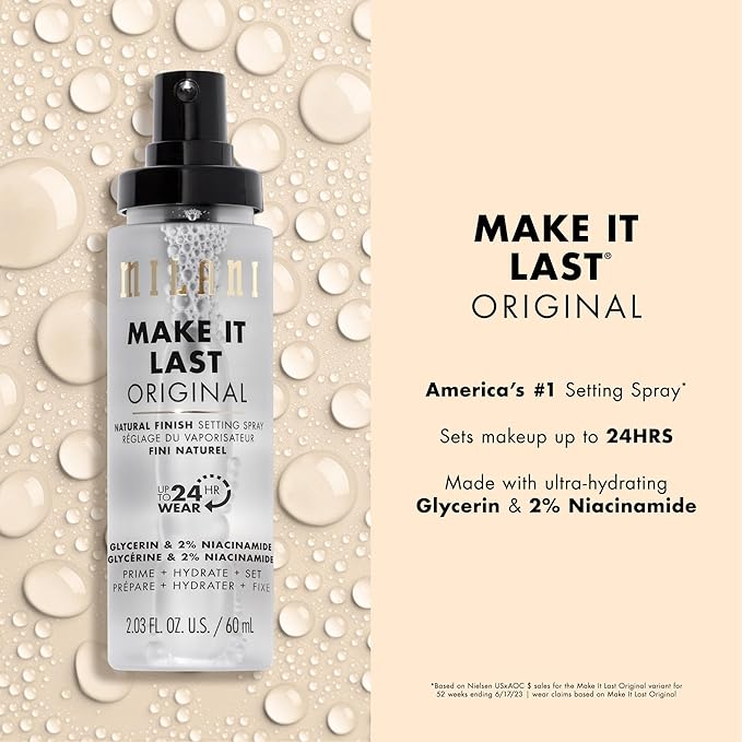 Milani Make It Last セッティングスプレー＋プライマー – オリジナル ナチュラルフィニッシュ、24時間持続 ロングラスティング メイクアップシーラー＆フィニッシングスプレー、クルエルティフリー ヴィーガンフェイスミスト、2.03液量オンス