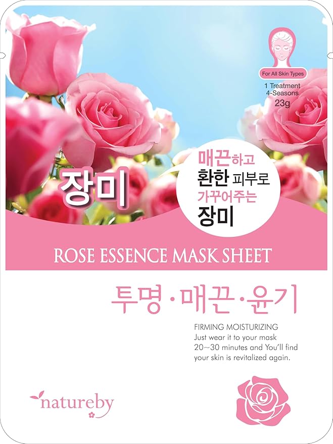 TNB Natureby Collagen Essence Korean Face Mask(10 sheets), Moisturizing Mask Sheet Pack, Korean Skin Care For All Skin Types. (Rose)
