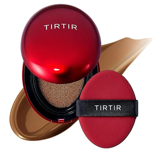 TIRTIR マスクフィット レッドクッション | フルカバー、軽量、高密着、サテングロウ、韓国メイク、BBファンデーション、ビューティー、タトゥーカバー、調整可能 (#45W Chestnut, 18g)