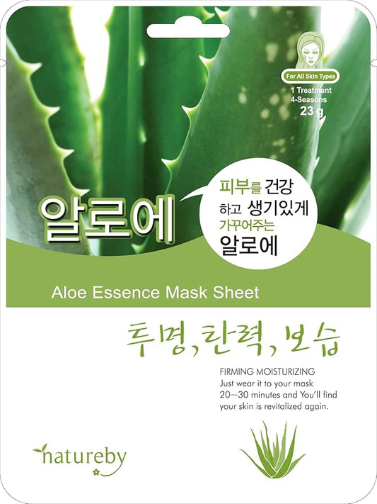 TNB Natureby コラーゲンエッセンス 韓国 フェイスマスク (10枚入り)、保湿マスクシートパック、全肌タイプ対応 韓国スキンケア。(アロエ)