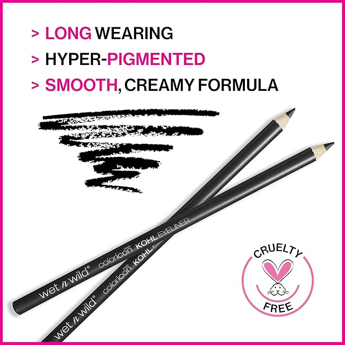 wet n wild Color Icon Kohl Eyeliner Pencil - Rich Hyper-Pigmented Color, Smooth Creamy Application, Long-Wearing Matte Finish Versatility, Cruelty-Free - Baby's Got Black (Pack of 5)