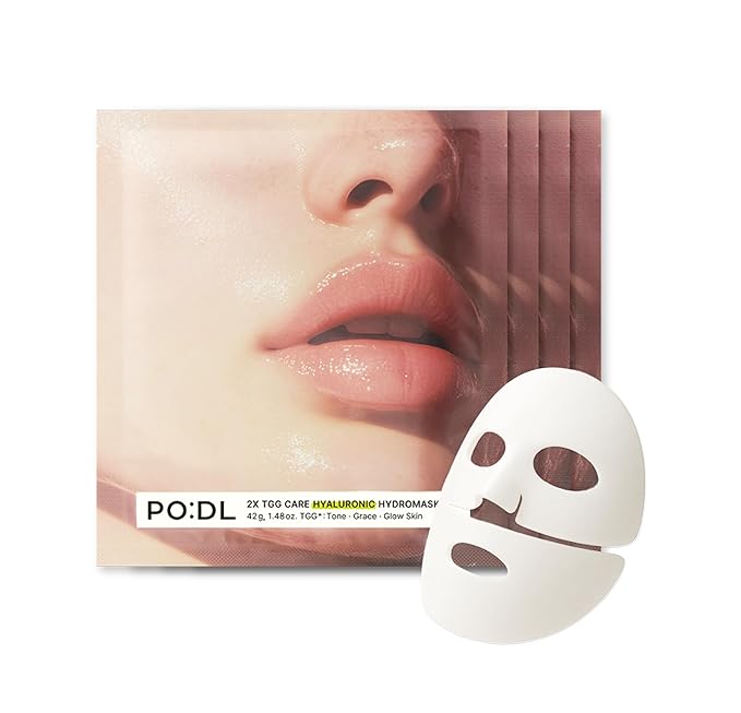 PO:DL Hyaluronic Hydrogel Mask with Collagen Niacinamide | Elasticity Wrinkle Improvement Pore Care Glow Skin| Overnight Soothing Deep Hydration Spa Facial Mask | Korean Skin Care 1.48oz x 4ea