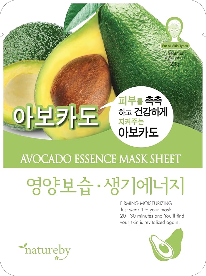 TNB Natureby コラーゲンエッセンス 韓国 フェイスマスク (10枚入り)、保湿マスクシートパック、全肌質対応 韓国スキンケア。(アボカド)