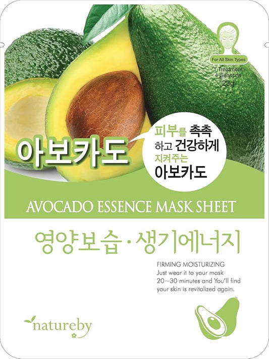 TNB Natureby コラーゲンエッセンス 韓国 フェイスマスク (10枚入り)、保湿マスクシートパック、全肌質対応 韓国スキンケア。(アボカド)