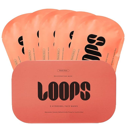 LOOPS ウィークリー リセット - リジュベネイティング ハイドロゲル フェイスマスク - 若返り、潤い、引き締め、ふっくら肌へ - 保湿＆毛穴引き締め - 輝く肌へと導くフェイスマスク むくみサイン軽減、5枚入り