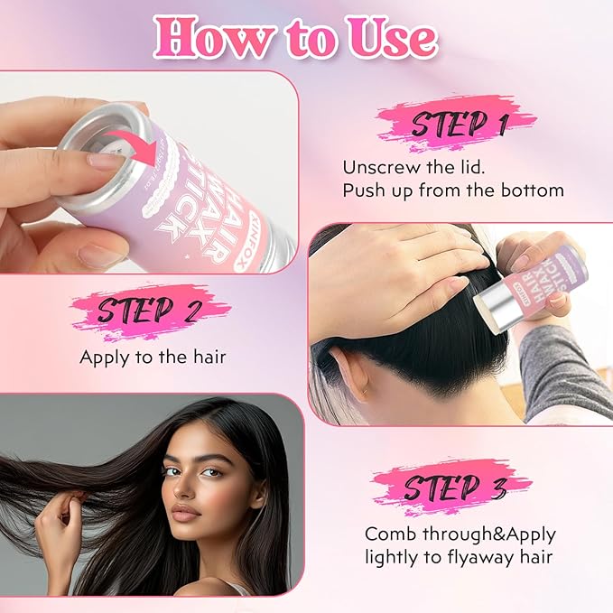 ヘアワックススティック、スリックバックヘアブラシ、アホ毛用ワックススティック、ラットテールコームエッジブラシ、スタイリングツールセットアクセサリー 女性向け(ピンク)