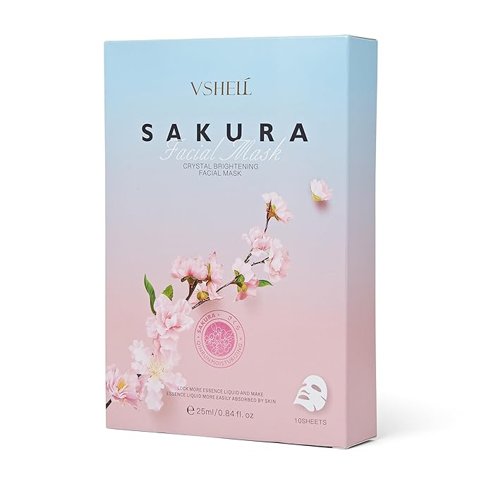 Sakura Brightening Sheet Mask (10 Pack) – Hydrating Face Masks with Sakura Extract & Arbutin – Helps Improve the Look of Dullness, Dark Spots & Uneven Tone – Gentle for Sensitive Skin