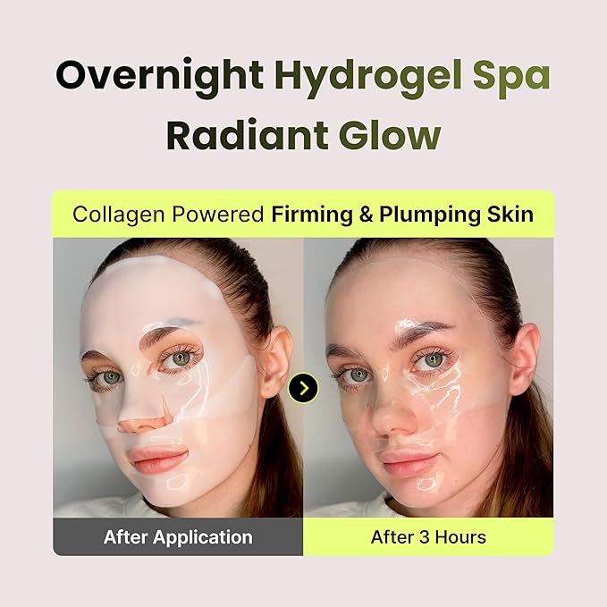 PO:DL Hyaluronic Hydrogel Mask with Collagen Niacinamide | Elasticity Wrinkle Improvement Pore Care Glow Skin| Overnight Soothing Deep Hydration Spa Facial Mask | Korean Skin Care 1.48oz x 4ea