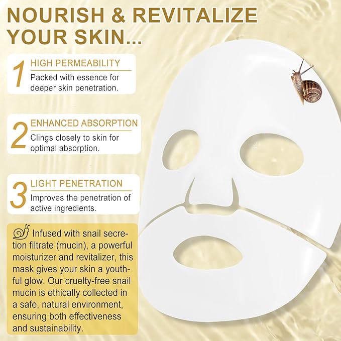 Snail Mucin Glass Glow Hydrogel Mask、コラーゲンフェイスマスク スキンケア、コラーゲンナイトラッピングマスク、韓国フェイスマスク スキンケア (8枚)
