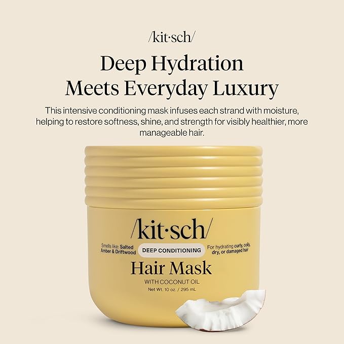 Kitsch Deep Conditioning Hair Mask – Moisturizing Hair Mask for Damaged Hair with Coconut Oil – Hydrating, Strengthening & Frizz-Reducing Hair Care Treatment for Curly, Coily & All Hair Types - 10 oz