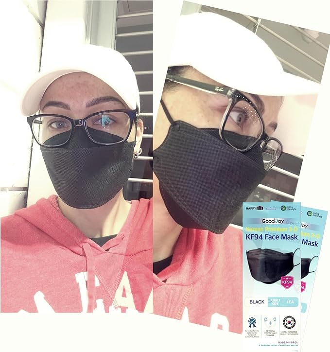 (Pack of 20) Korea Black Disposable KF94 Face Masks 4-Layer Filters Breathable Comfortable Protection, Protective Nose Mouth Covering Dust Mask Made in Korea
