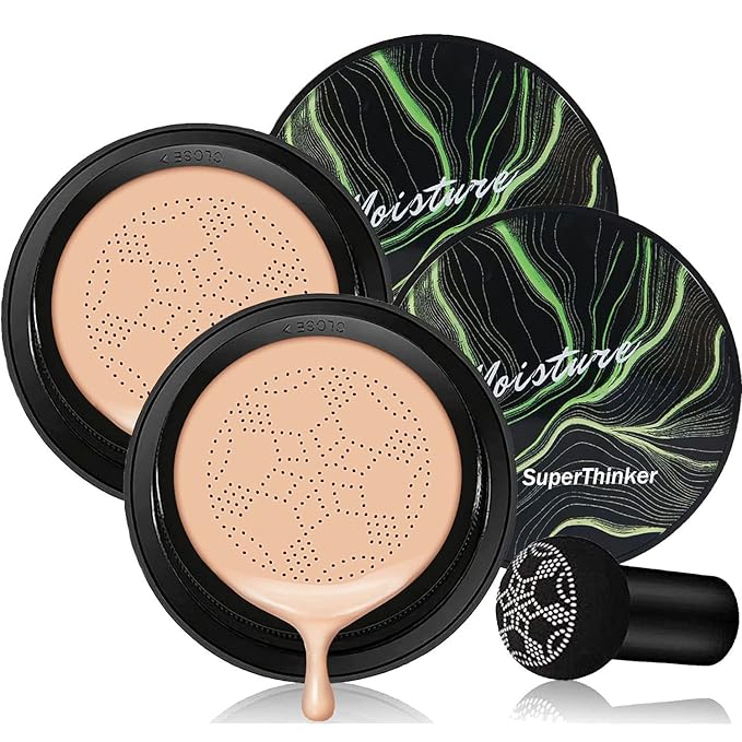 Air Cushion CC Cream Foundation Makeup, BB Cream Makeup, Color Correcting CC Cream, Tattoo cover up, Natural Full Coverage Foundation, Moisturizing Concealer Brighten,Even Skin Tone (2 PCS Nude)