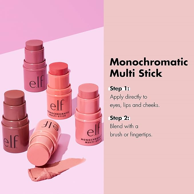 e.l.f. モノクロマティック マルチスティック、トラベルサイズ、クリーミーでなじみやすい目元・口元・頬用カラー、ヴィーガン＆クルーエルティフリー、グリマリング グアバ、0.17オンス