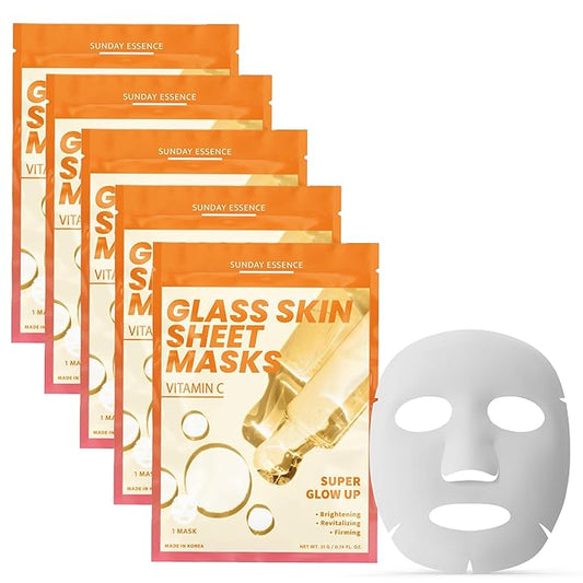 Vitamin C Face Mask For Glass Skin – Hydration & Revitalization For Dull Skin – Dermatologist Tested, Anti-Aging Korean Skin Care – Vegan, Cruelty-Free, Clean Beauty – 5 Sheets