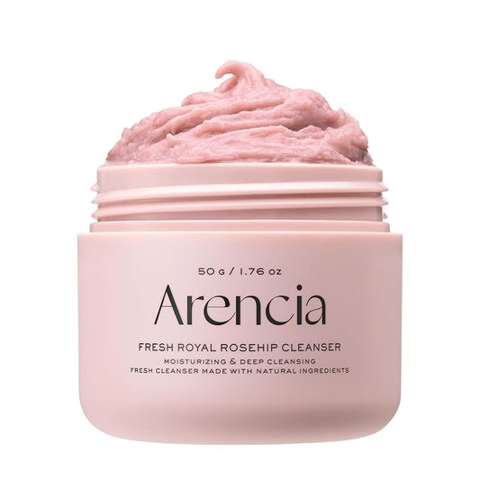 Arencia Rosehip Brightening Rice Mochi Face Cleanser & Daily Scrub - Moisturizing, Exfoliating & Deep-Cleansing - All Skin Types with Rice Powder & Rice Water (1.76oz)