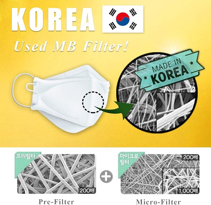 [Airwasher] KF94 Disposable Face Mask - Made in Korea, Black Breathable Reusable Face Mask, Individually Wrapped 4-Ply Adjustable Cloth Masks, 40 Pack