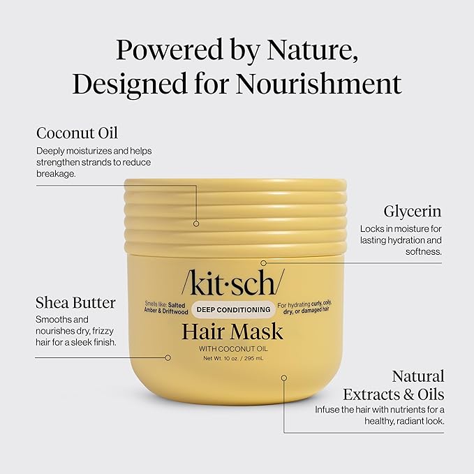 Kitsch Deep Conditioning Hair Mask – Moisturizing Hair Mask for Damaged Hair with Coconut Oil – Hydrating, Strengthening & Frizz-Reducing Hair Care Treatment for Curly, Coily & All Hair Types - 10 oz