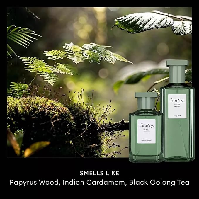 Fine'ry Woody Jungle Santal Perfume for Women & Men, Unisex Cologne - Earthy, Smoky, Leathery - Woody, Cardamom, Black Tea, Long Lasting Full Size Eau De Parfum Fragrance (60mL)