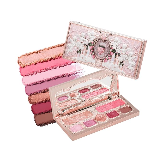 Flower Knows Strawberry Cupid Makeup Palette,Pink Face Makeup with 5 Matte + 2 Shimmer Shades,Blendable Smooth Cute All- In-One Make Up Palette,0.49 Oz(02 Cupid's Mischief)