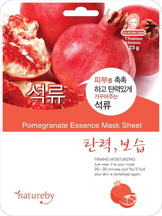 TNB Natureby コラーゲンエッセンス 韓国 フェイスマスク (10枚入り)、保湿マスクシートパック、全肌質対応 韓国スキンケア。(ザクロ)