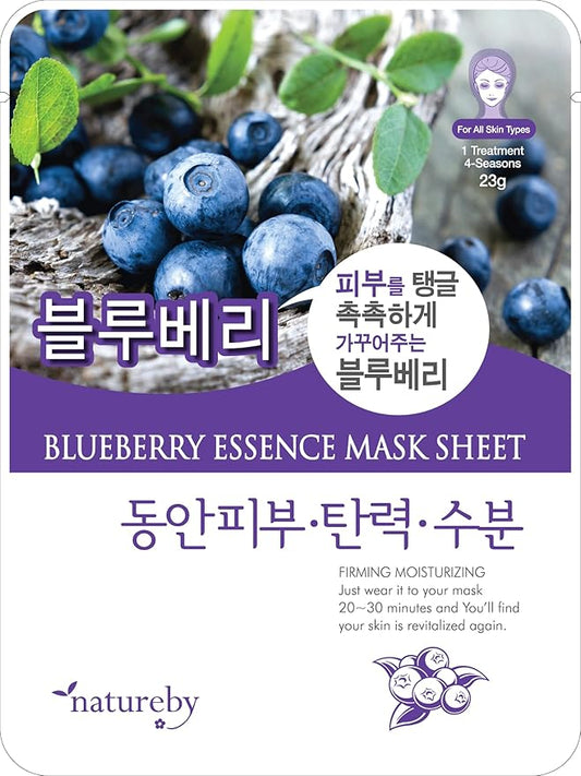 TNB Natureby コラーゲンエッセンス 韓国フェイスマスク（10枚）、保湿マスクシートパック、全肌質対応韓国スキンケア。（ブルーベリー）