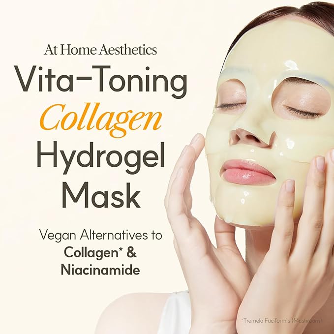 THE FACE SHOP ビタトーニング ヴィーガンコラーゲン フェイスマスク 韓国ガラス肌に必須 ハイドロゲルマスク 保湿 & 肌の弾力性 肌トーンのむらを改善 4枚入り