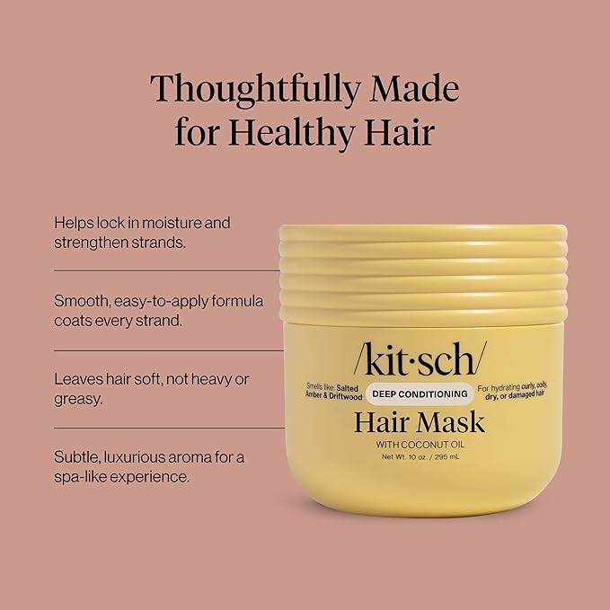 Kitsch Deep Conditioning Hair Mask – Moisturizing Hair Mask for Damaged Hair with Coconut Oil – Hydrating, Strengthening & Frizz-Reducing Hair Care Treatment for Curly, Coily & All Hair Types - 10 oz