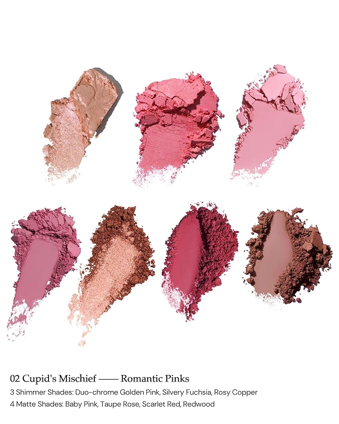 Flower Knows Strawberry Cupid Makeup Palette,Pink Face Makeup with 5 Matte + 2 Shimmer Shades,Blendable Smooth Cute All- In-One Make Up Palette,0.49 Oz(02 Cupid's Mischief)