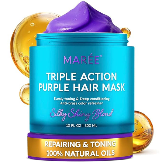MAREE ディープコンディショニング パープルヘアマスク（ブロンドヘア用） – 黄ばみ・ブリーチ・シルバー・カラーリングヘア用 紫色トナー – ヘアリペアマスク ケラチントリートメント – Matizador Para Cabello Rubio