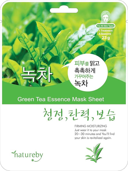 TNB Natureby コラーゲンエッセンス 韓国 フェイスマスク(10枚)、保湿マスクシートパック、全肌質対応の韓国スキンケア。(緑茶)