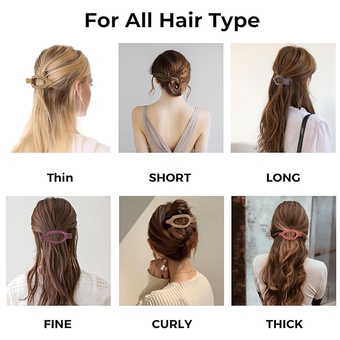 女性用グロッシーホワイトフラットヘアクリップ8個セット – 洗練された滑り止め爪クリップ、強力ホールド、ブライダル、オフィス、普段使いに最適なミニマリストヘアアクセサリー