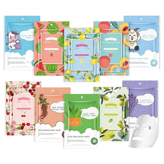 10 Pack Sheet Face Masks Skincare, Hydrating Face Masks Suitable for Dry Skin, Facial Mask for Women Skin Care, Bulk Moisturizing Face Mask for Spa