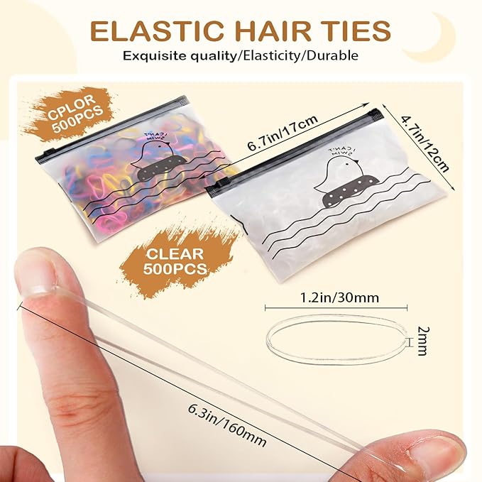 1004Pcs Slick Back Styling Kit for Girls & Women - Hair Wax Stick, Rat Tail Comb, 2 Topsy Tail Tools & 1000 Elastic Hairs Bands (500 Clear & 500 Colorful) - Frizz Control & Hair Accessories Set