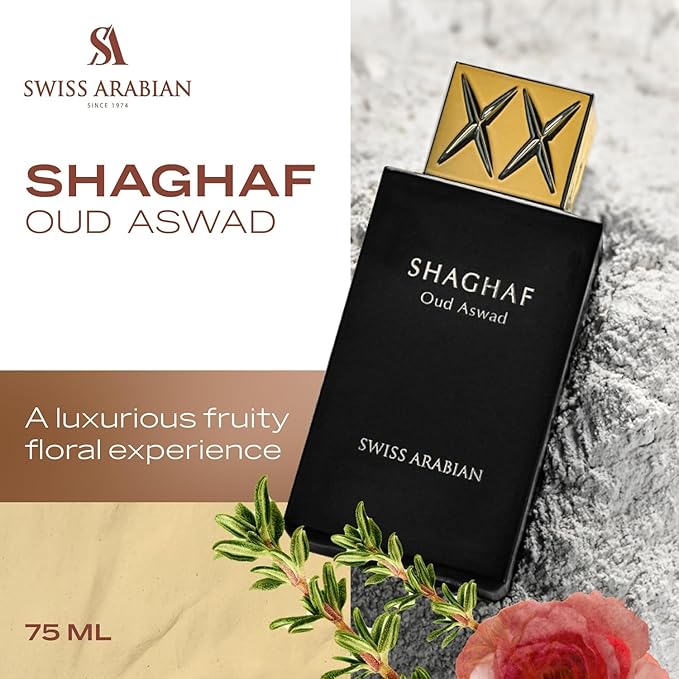 Swiss Arabian Shaghaf Oud Aswad | Oriental Woody Eau de Parfum 75ml – 2.5 Oz | Long-Lasting Unisex Arabic Oud Fragrance for Men & Women | Luxury Arabic Perfume for Fall & Winter