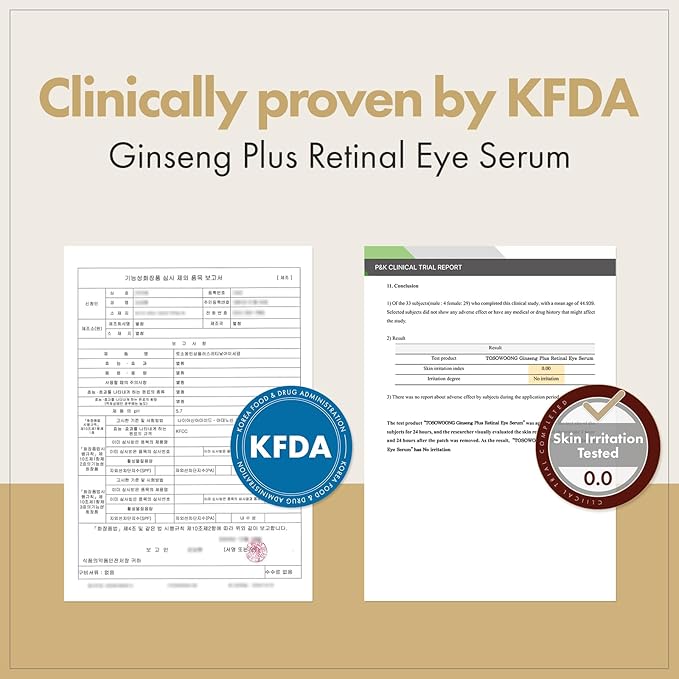 TOSOWOONG Ginseng Plus Retinal Eye Serum with Retinal Niacinamide Bakuchiol Correction for Puffy Eye Bags Fine Lines Dark Circles Wrinkles, Korean Skin Care, 30ml, 1.01 fl.oz.