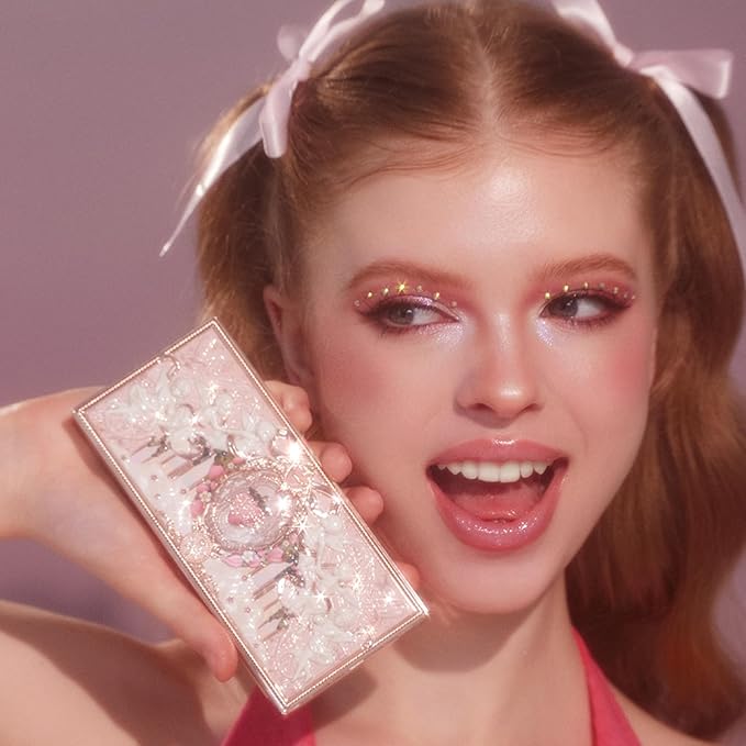 Flower Knows Strawberry Cupid Makeup Palette,Pink Face Makeup with 5 Matte + 2 Shimmer Shades,Blendable Smooth Cute All- In-One Make Up Palette,0.49 Oz(02 Cupid's Mischief)