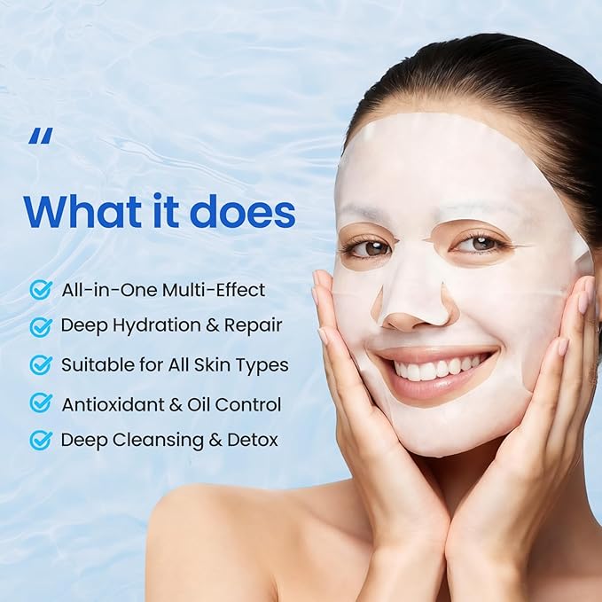 Centella hydrating face masks Set (9 Pack) – Hydrating Face Masks with Green Tea, Sakura & Charcoal | Moisturizing Facial Masks for Women | Sensitive & All Skin Types