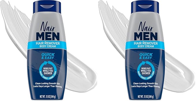 Nair Men Hair Remover Body Cream,Quick and Easy Body Hair Removal Cream for Men,Aloe and Lanolin,Dermatologist Tested,12 Oz,(Pack of 2)